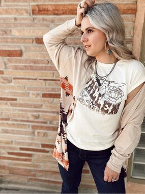 Light Beige Open-Front Cardigan with Aztec Trim - Women